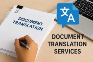 Document translation service image, with the google translator symbol right next to it