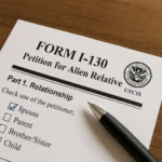 Form I130 paper with a pen next to it and the Spuse option marked in the paper
