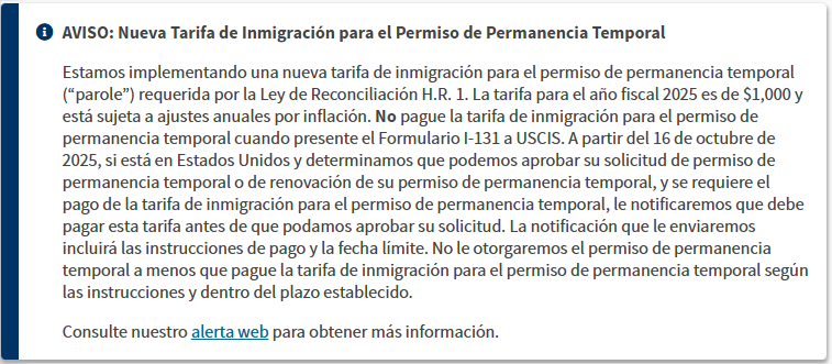 nueva Tarifa de Parole de Inmigración