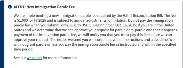 Immigration Parole Fee